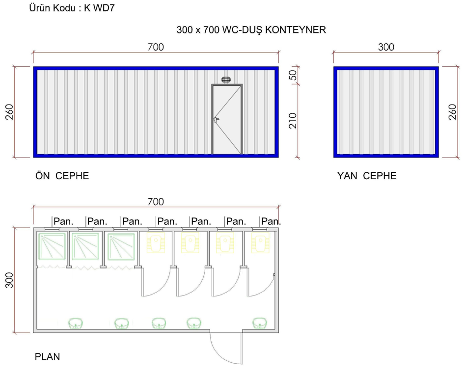YENİ 3x7 m WC DUŞ KONTEYNER